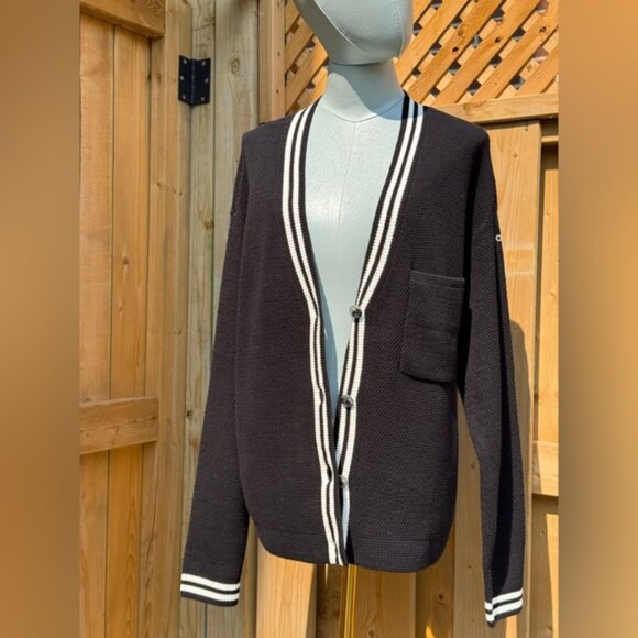 🆕 ALO YOGA 🧿 NWOT Tennis Club Sweater Knit Cardigan, Black/White - Sz S US 2-4 - Picture 7 of 16